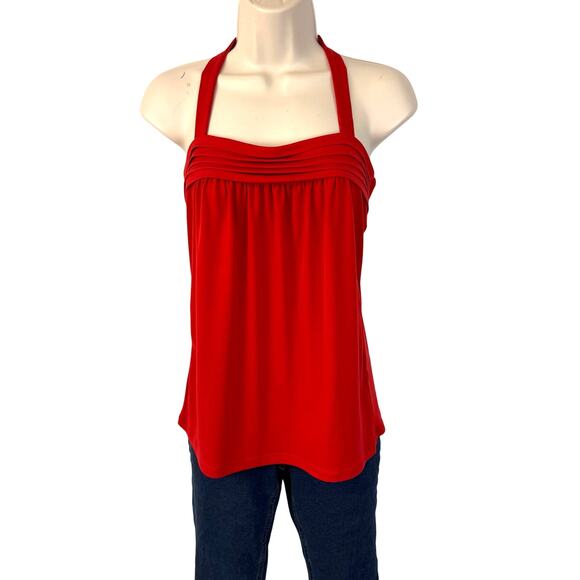 The Limited Pleated Front Chili Red Halter Top Flattering Loose Stretchy Fit - Picture 3 of 15